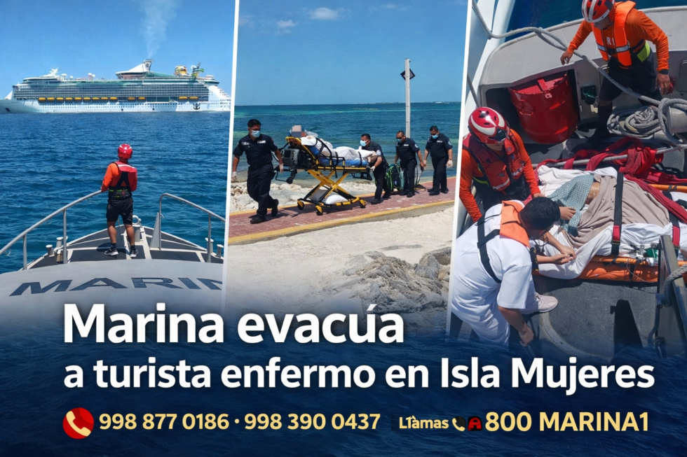 Marina evacúa a turista enfermo en Isla Mujeres; lo trasladan a Cancún