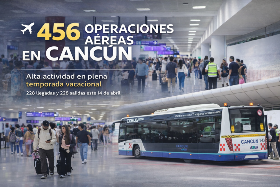 Aeropuerto de Cancún registra 456 operaciones aéreas en plena temporada vacacional
