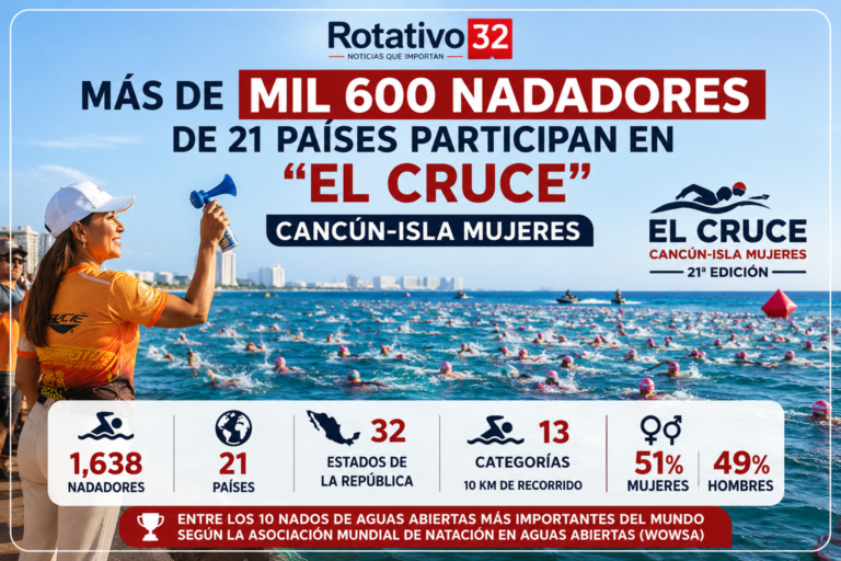 Más de mil 600 nadadores de 21 países participan en “El Cruce” Cancún-Isla Mujeres
