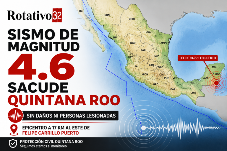 Sismo de magnitud 4.6 se registra en Quintana Roo; no hay daños ni personas lesionadas