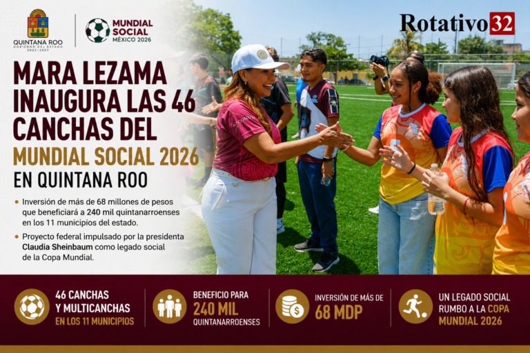 Mara Lezama inaugura las 46 canchas del Mundial Social 2026 en Quintana Roo