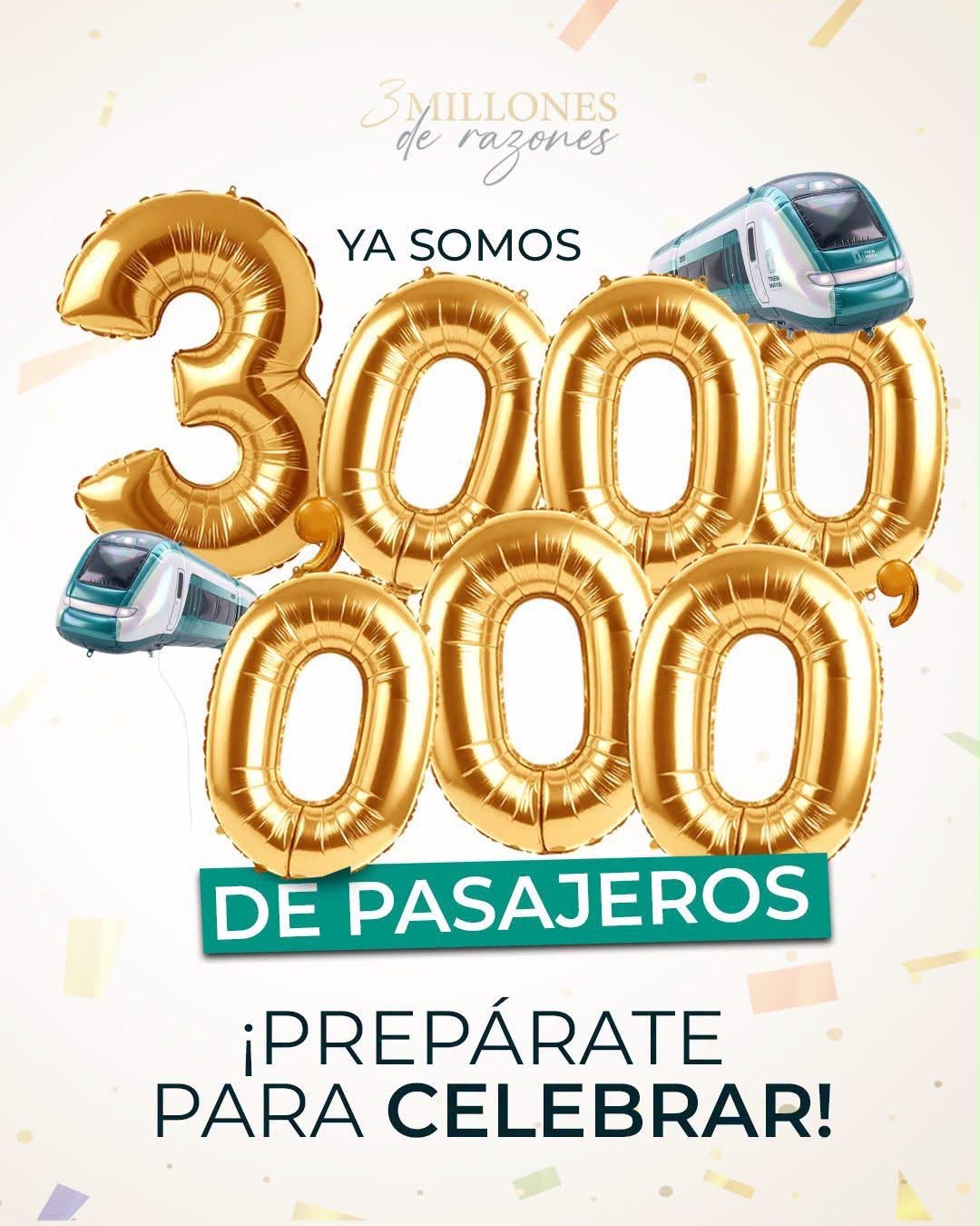 Material gráfico proporcionado sobre los tres millones de pasajeros del Tren Maya.
